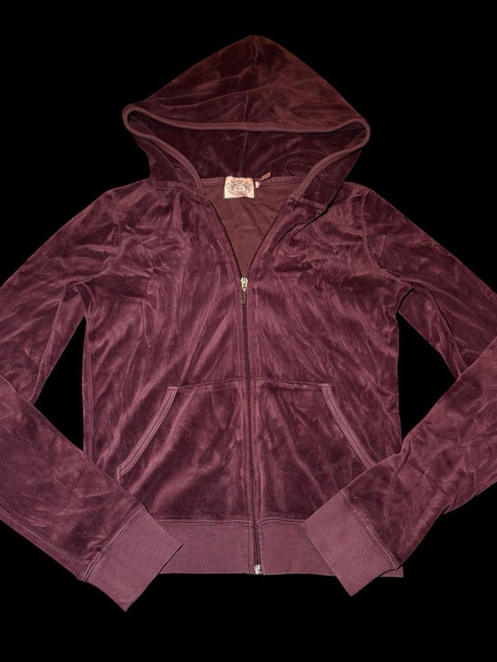 Women's Maroon Velour Zip Hoodie Jacket